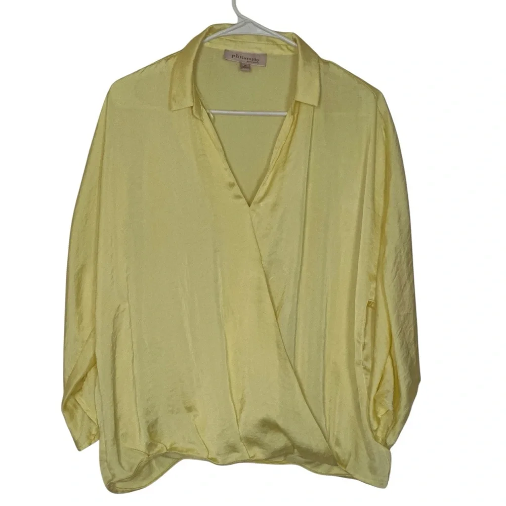 Philosophy Republic Clothing Shiny Yellow Blouse Medium NWOT Silky Polyester - Picture 1 of 5